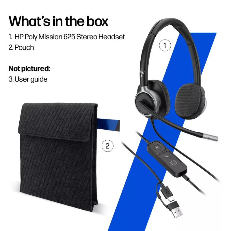 Belaidžiai stereo ausinių rinkinys HP POLY Mission 625 su USB (C01C6AA)