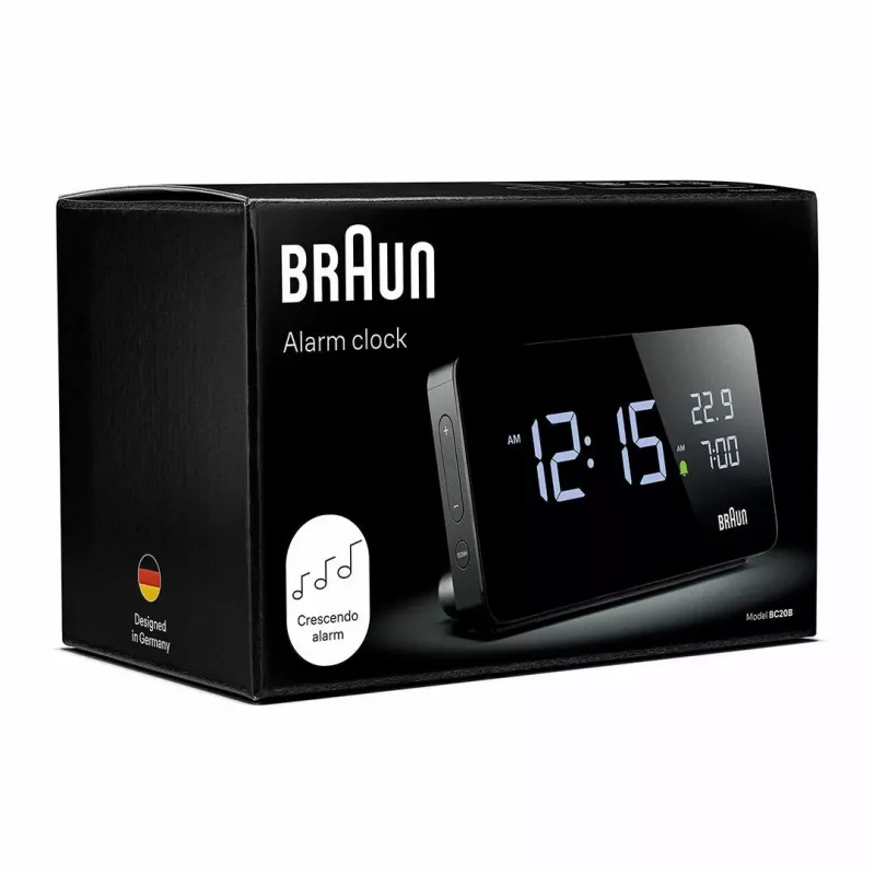 BRAUN BC20BEU skaitmeninis sieninis/stalinis laikrodis, juodas, stačiakampis