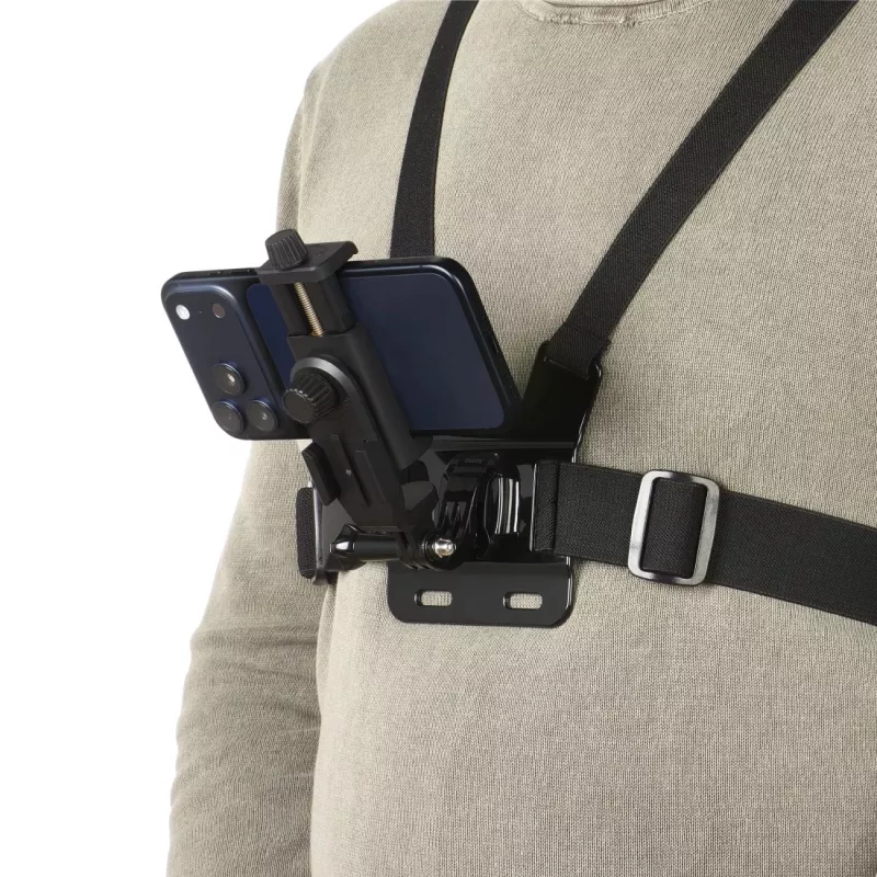 Krūtinės diržas kameroms HAMA 00004567, skirtas veiksmo kameroms (suderinamas su GoPro), juodas, reguliuojamas krūtinės laikiklis