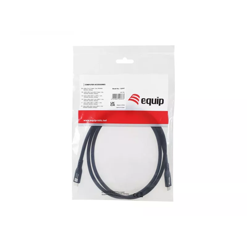 USB4 Gen 4x2 C‑to‑C kabelis EQUIP 1,2 m, 80 Gbps, PD240W, 8K@60Hz, juodas
