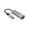 USB-C į Gigabit tinklo adapteris su 3 prievadų USB šakotuvu CONCEPTRONIC ABBY25G — USB 3.2 Gen 1, 1 Gbps Ethernet, 3x USB-A, aliuminis, pilka