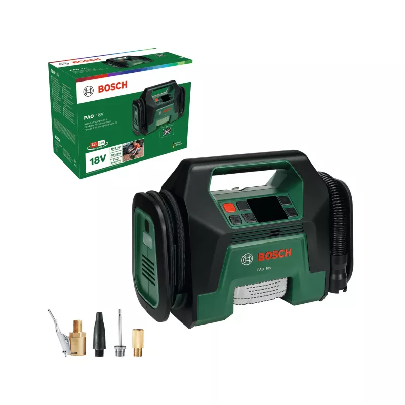 Bosch PAO 18V belaidis dviejų funkcijų kompresorius (be akumuliatoriaus ir įkroviklio, kartoninė dėžutė)