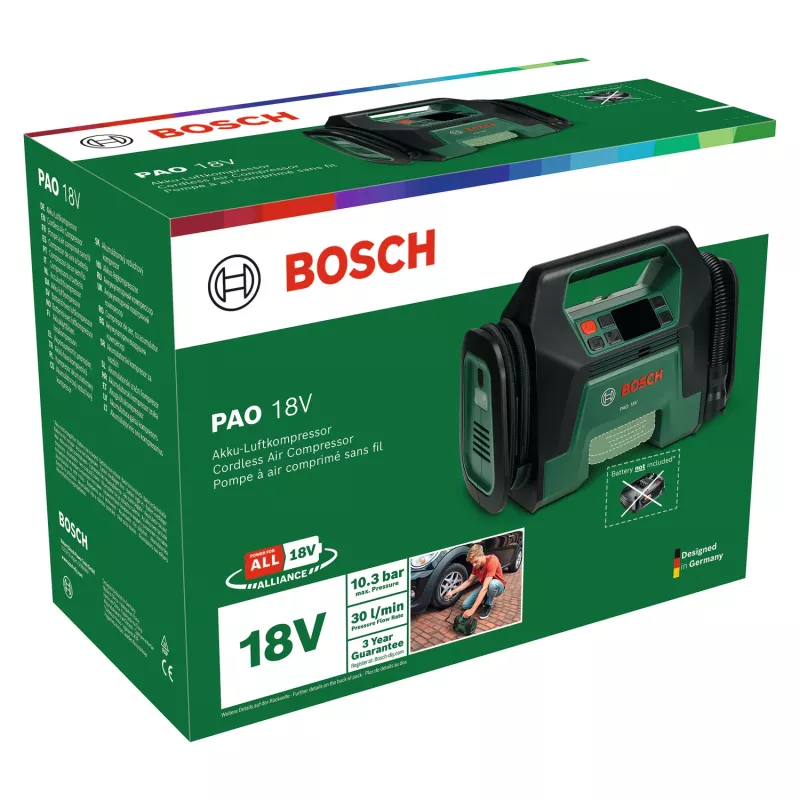 Bosch PAO 18V belaidis dviejų funkcijų kompresorius (be akumuliatoriaus ir įkroviklio, kartoninė dėžutė)
