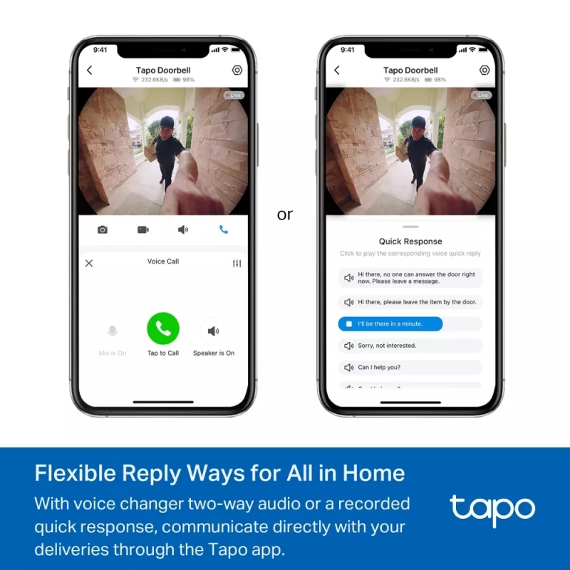 TP-Link Tapo vaizdo durų skambutis D235 + D100C, 2K 5MP, 180° DFOV, IP66, belaidis
