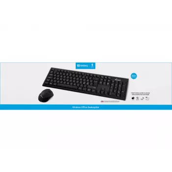 Sandberg Wireless Office DesktopSet INT, belaidė klaviatūra ir pelė, RF, membraninė, QWERTY, juoda