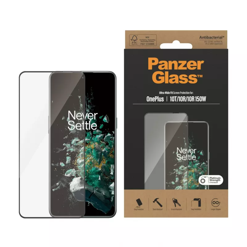 PanzerGlass ® Apsauginis stiklas OnePlus 10T | 10R | 10R | 150W | Ultra-Wide Fit | Juodas