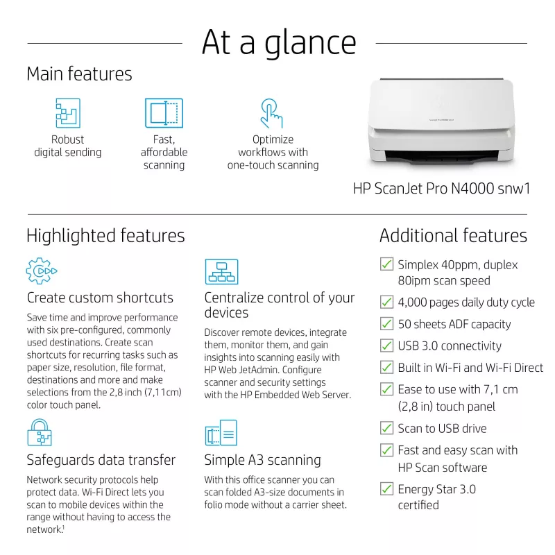 HP ScanJet Pro N4000 snw1 lakštinis skaitytuvas 600 x 600 DPI