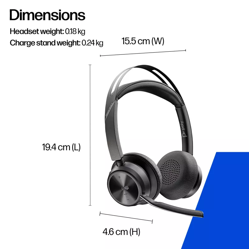 HP Poly Voyager Focus 2 Microsoft Teams sertifikuotas USB-C-C ausinių rinkinys su USB-C/A adapteriu
