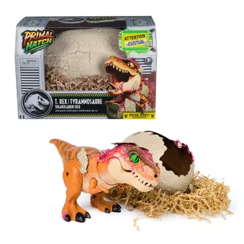 Interaktyvus žaislas dinozauras Jurassic World Primal Hatch T-Rex su kiaušiniu, 100+ garsų ir reakcijų, 5+ metai