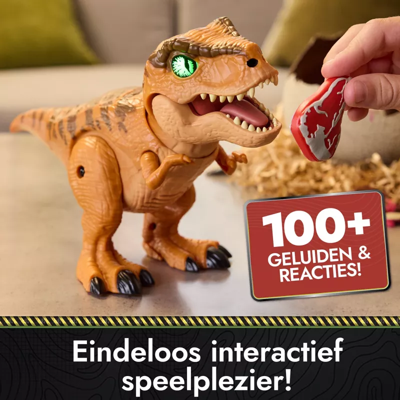 Interaktyvus žaislas dinozauras Jurassic World Primal Hatch T-Rex su kiaušiniu, 100+ garsų ir reakcijų, 5+ metai
