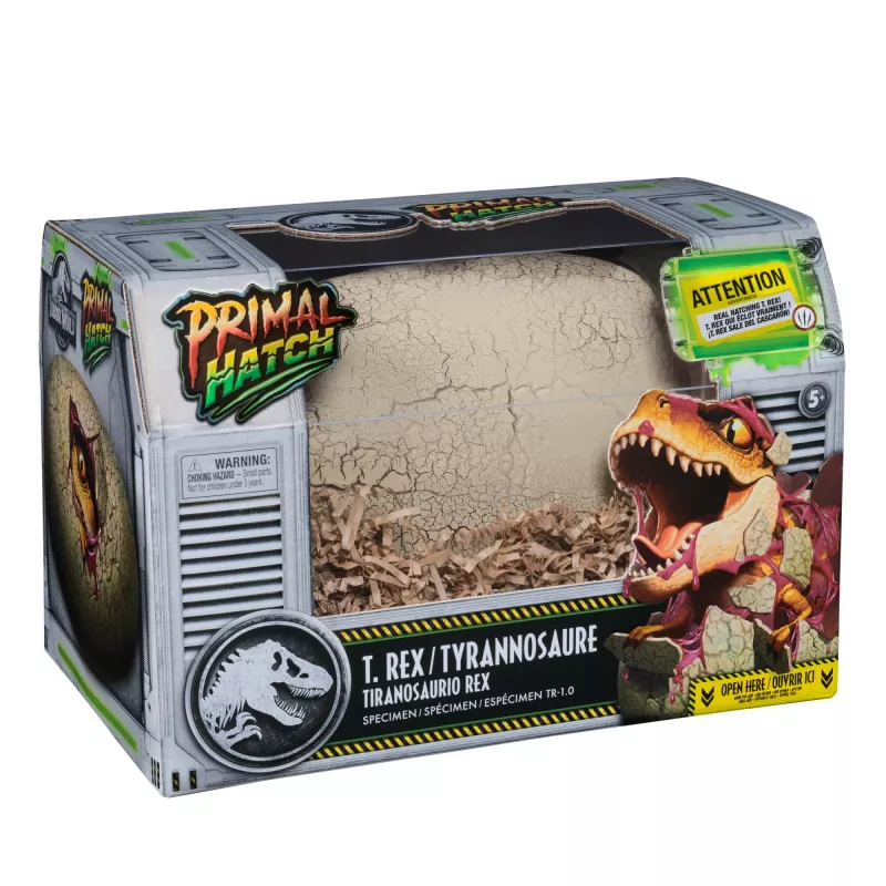 Interaktyvus žaislas dinozauras Jurassic World Primal Hatch T-Rex su kiaušiniu, 100+ garsų ir reakcijų, 5+ metai