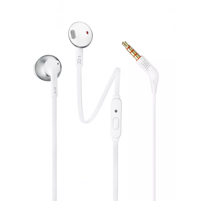 JBL Tune 205 laidinės ausinės, 20–20000 Hz, 14,3 g, Chrome, White