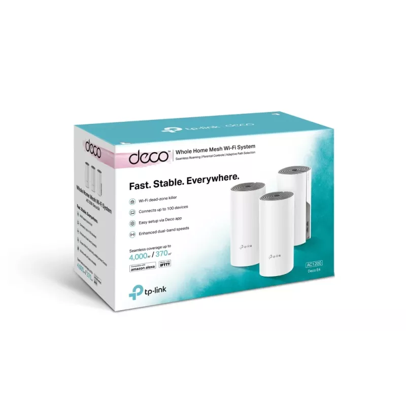 TP-Link Deco E4 AC1200 Viso namo „Mesh“ Wi-Fi sistema, 3 vnt. rinkinys