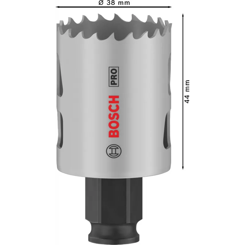 Koroninis pjūklas Bosch PRO Multi Material PC Plus 44/38 mm — vienetas, Ø 38 mm, gipso kartonui, metalui, spalvotajam metalui, plastikui, minkštajai medienai