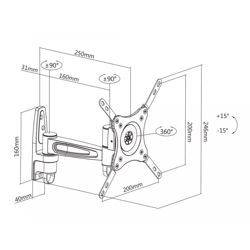 Laikiklis sieninis Multibrackets M VESA Flexarm 360 II juodas 75 100 200