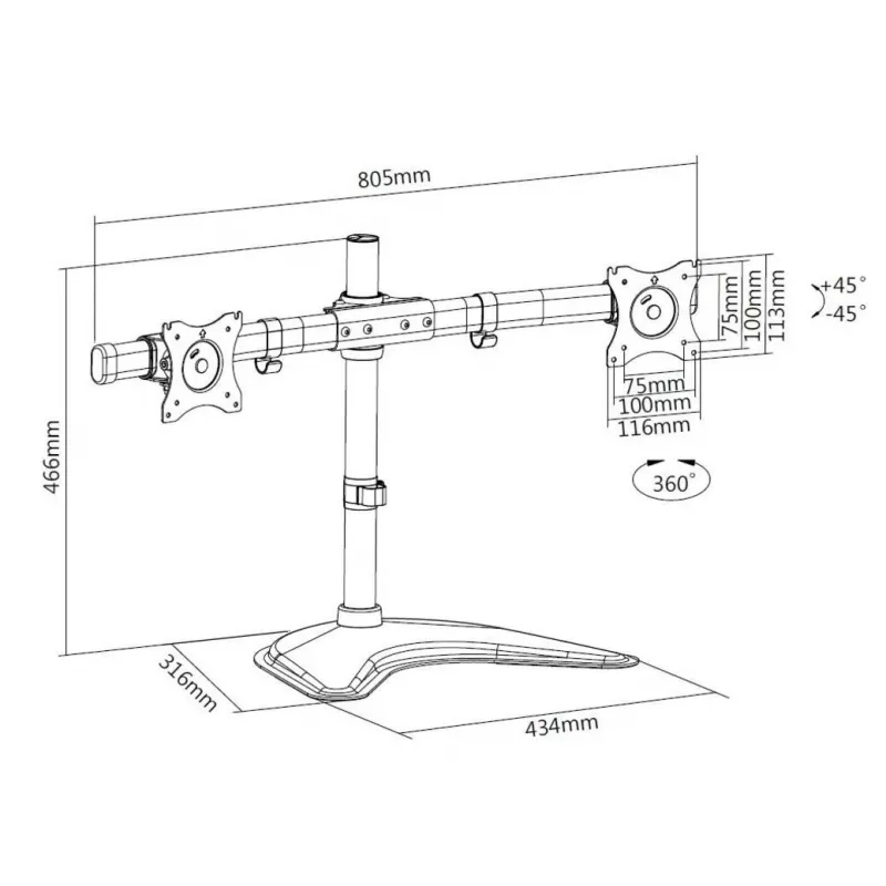 Multibrackets M Deskstand Basic Dual, laisvai pastatomas, 16 kg, 38,1 cm (15 col.), 68,6 cm (27 col.), 100 x 100 mm, juodas
