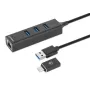 Manhattan USB-C & USB-A jungtis / šakotuvas, 4 prievadai: Ethernet ir 3x USB-A, 5 Gbps (USB 3.2 Gen1), maitinamas iš USB
