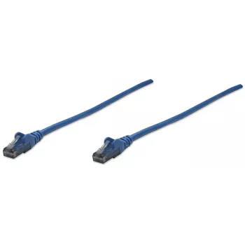 Intellinet tinklo jungiamasis laidas, Cat6, 10 m, mėlynas, CCA, U/UTP, PVC, RJ45, paauksuoti kontaktai, apsaugotas nuo užkliuvimo, su gaubtu, garantija visam laikui