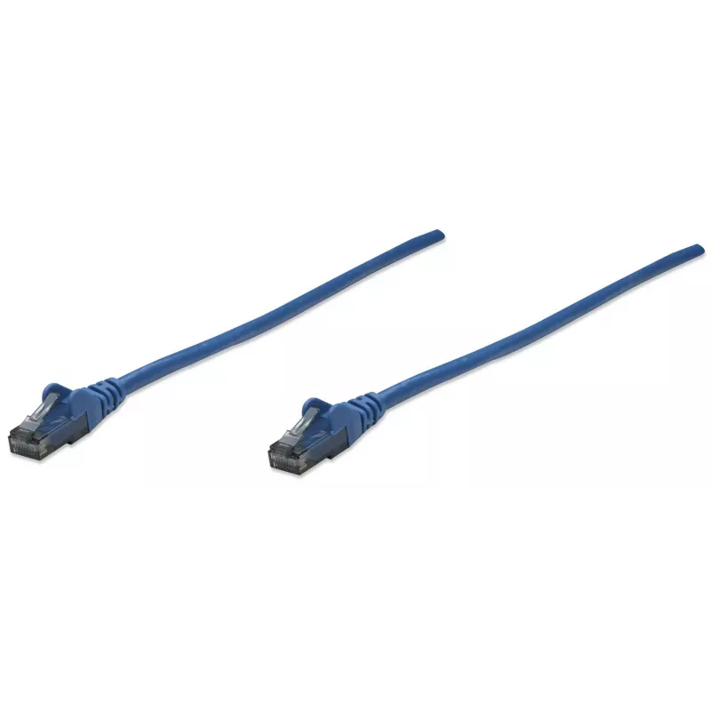 Intellinet tinklo jungiamasis laidas, Cat6, 10 m, mėlynas, CCA, U/UTP, PVC, RJ45, paauksuoti kontaktai, apsaugotas nuo užkliuvimo, su gaubtu, garantija visam laikui