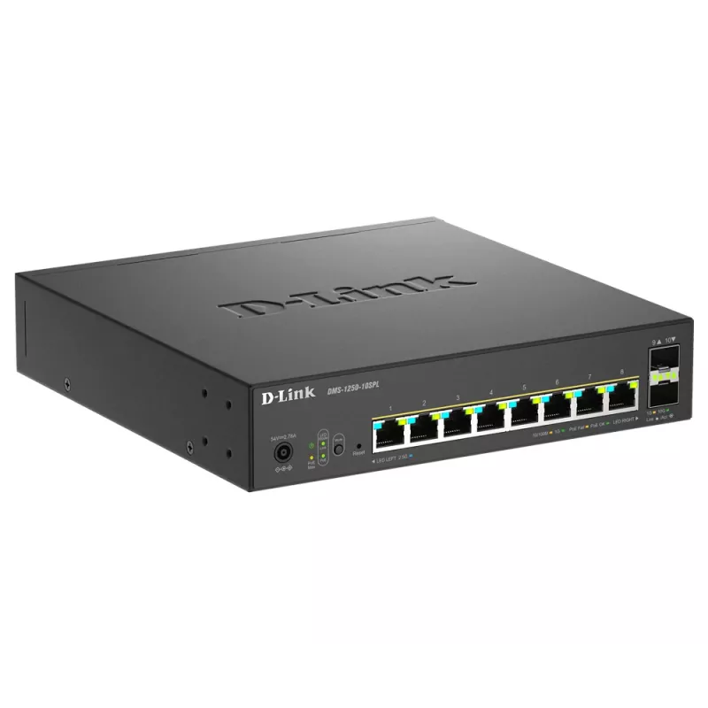 D-Link 10 prievadų Multi-Gigabit Smart Managed PoE+ jungiklis su 8 multi-Gigabit 2,5G PoE ir 2 10G SFP+ prievadais