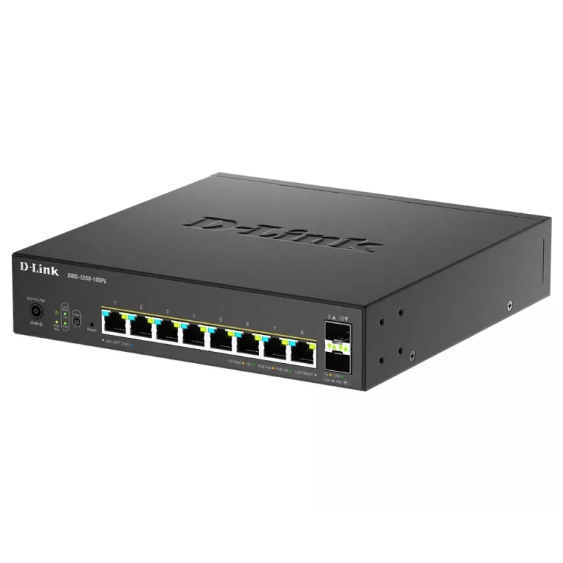 D-Link 10 prievadų Multi-Gigabit Smart Managed PoE+ jungiklis su 8 multi-Gigabit 2,5G PoE ir 2 10G SFP+ prievadais