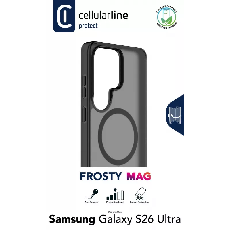 Cellularline FROSTY MAG - pusiau permatomas dėklas su matine apdaila ir spalvotais kraštais, skirtas Samsung Galaxy S26 Ultra