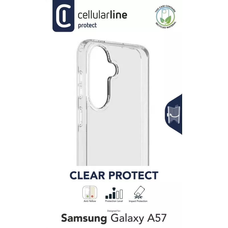 Cellularline Clear Protect dėklas Samsung Galaxy A57 su guminiais kraštais