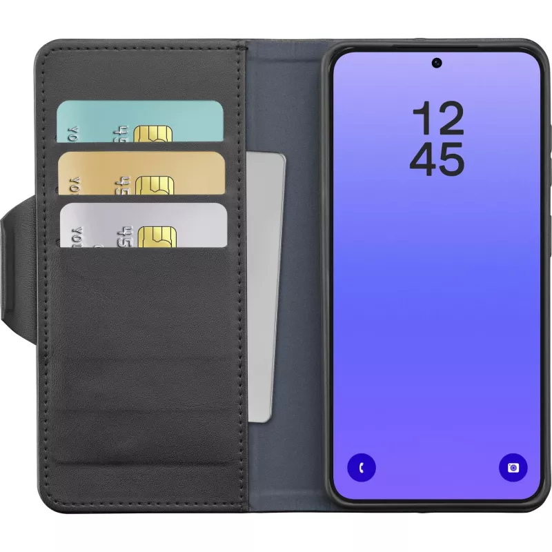 Cellularline Book Agenda 2 dėklas Samsung Galaxy A37, knygos stiliaus, dirbtinė oda, magnetinis užsegimas, stovas, RFID/NFC apsauga, juoda