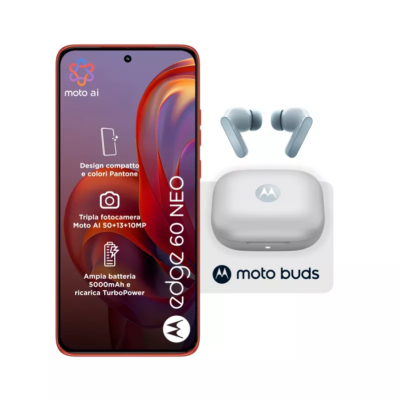 Motorola edge 60 neo + Moto Buds PG38C05749 16.1 cm (6.36 colio) Dual SIM Android 15 5G USB Type-C 8 GB 256 GB 5200 mAh Raudona