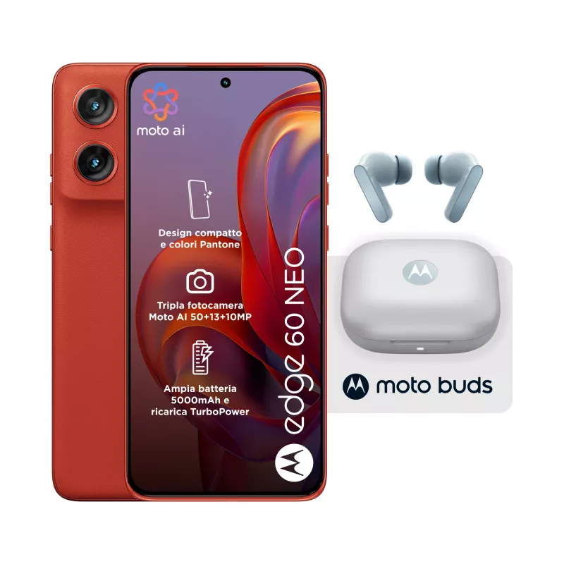 Motorola edge 60 neo + Moto Buds PG38C05749 16.1 cm (6.36 colio) Dual SIM Android 15 5G USB Type-C 8 GB 256 GB 5200 mAh Raudona