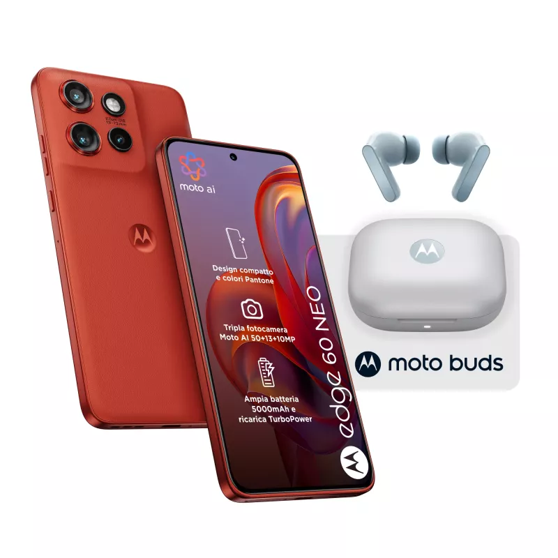 Motorola edge 60 neo + Moto Buds PG38C05749 16.1 cm (6.36 colio) Dual SIM Android 15 5G USB Type-C 8 GB 256 GB 5200 mAh Raudona