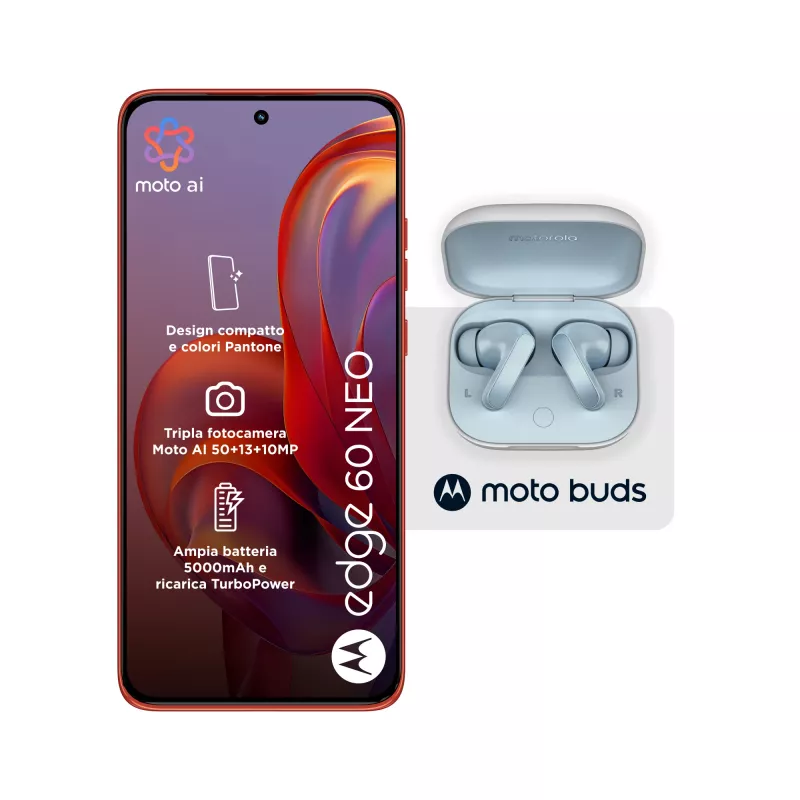 Motorola edge 60 neo + Moto Buds PG38C05749 16.1 cm (6.36 colio) Dual SIM Android 15 5G USB Type-C 8 GB 256 GB 5200 mAh Raudona