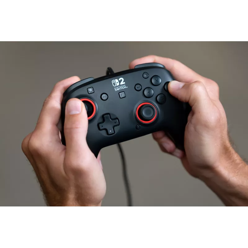 Laidinis žaidimų valdiklis Turtle Beach Rematch, skirtas Nintendo Switch 2 – USB‑C, 3 m laidas, galinis mygtukas, D-padas, juoda
