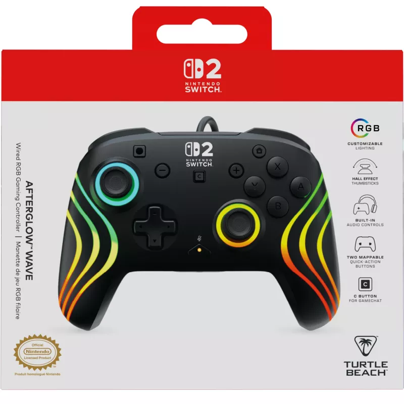 Žaidimų pultas Turtle Beach Afterglow Wave Black, laidinis RGB, USB-C, 3 m, skirta Nintendo Switch / Switch 2