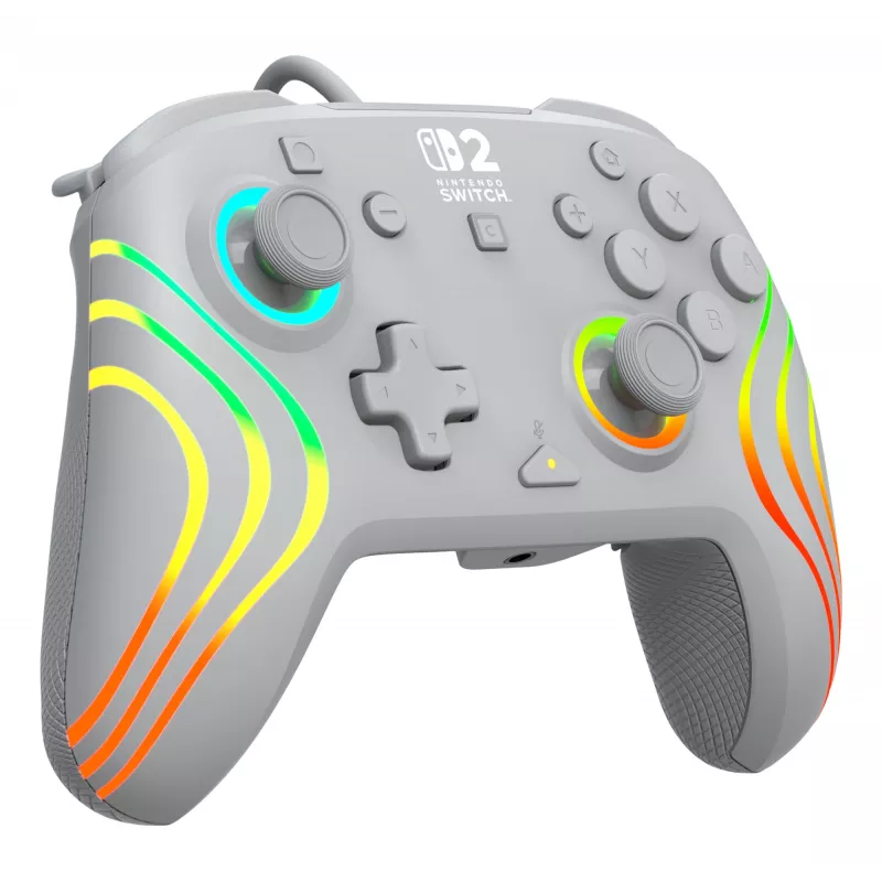 Prievadinis RGB žaidimų valdiklis Turtle Beach Afterglow Wave pilka – USB-C, 3 m laidas, skirta Nintendo Switch / Switch 2 / Switch OLED