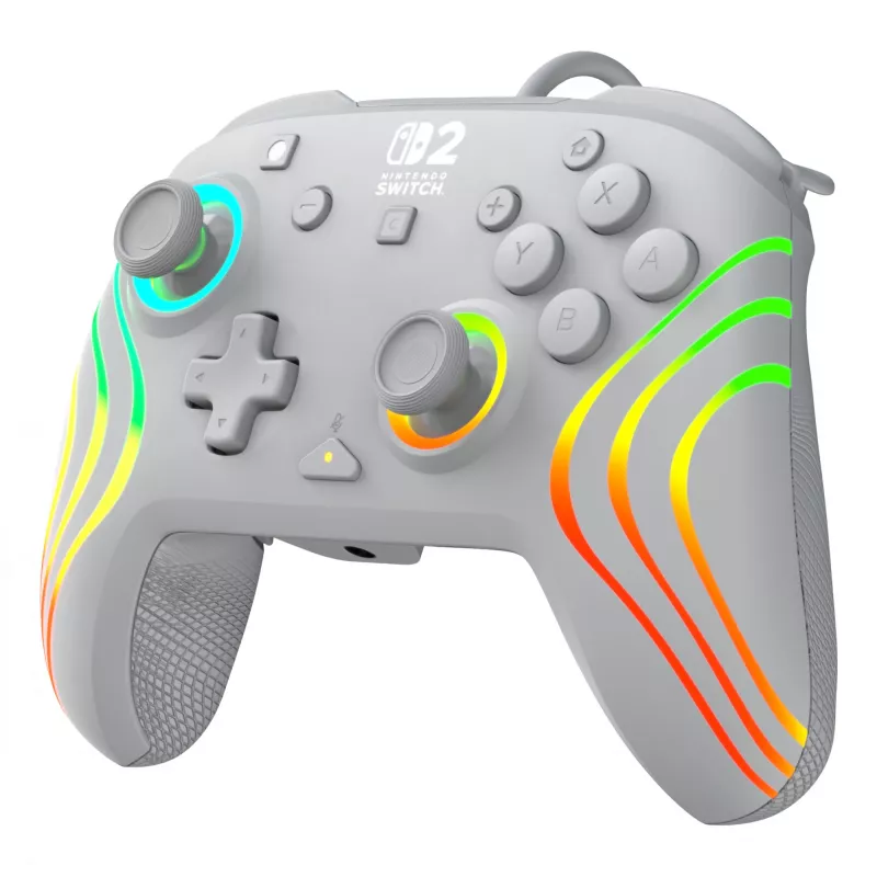 Prievadinis RGB žaidimų valdiklis Turtle Beach Afterglow Wave pilka – USB-C, 3 m laidas, skirta Nintendo Switch / Switch 2 / Switch OLED
