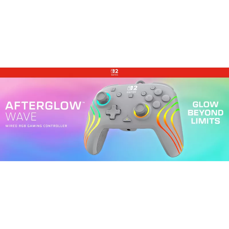 Prievadinis RGB žaidimų valdiklis Turtle Beach Afterglow Wave pilka – USB-C, 3 m laidas, skirta Nintendo Switch / Switch 2 / Switch OLED