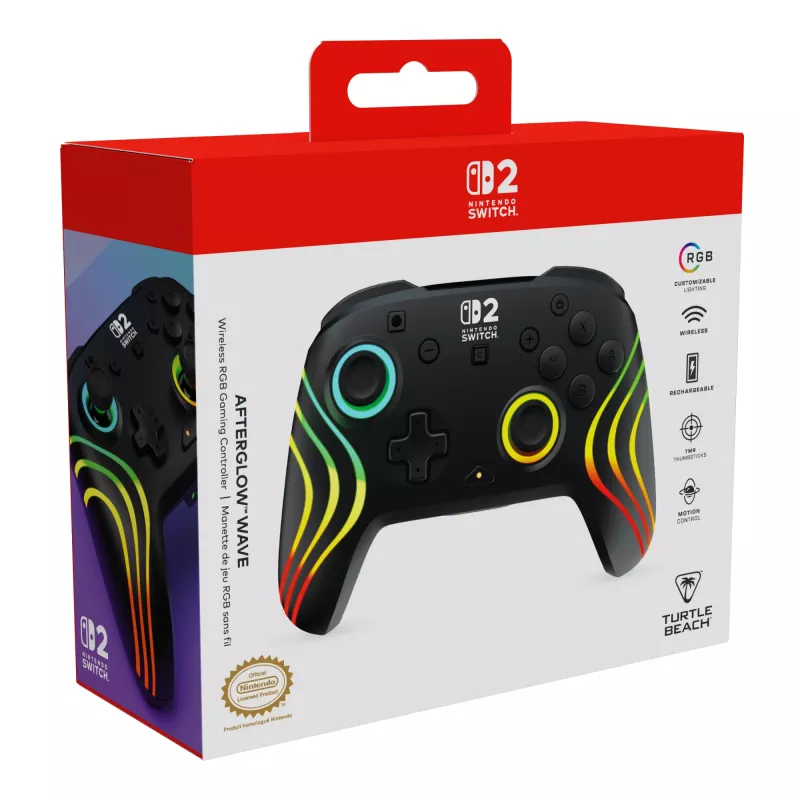 Belaidis RGB žaidimų valdiklis Turtle Beach Afterglow Wave Black, skirtas Nintendo Switch 2 – Bluetooth / USB-C, įmontuota baterija 20 h, 3 m laidas