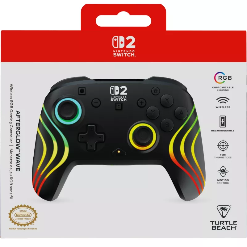Belaidis RGB žaidimų valdiklis Turtle Beach Afterglow Wave Black, skirtas Nintendo Switch 2 – Bluetooth / USB-C, įmontuota baterija 20 h, 3 m laidas