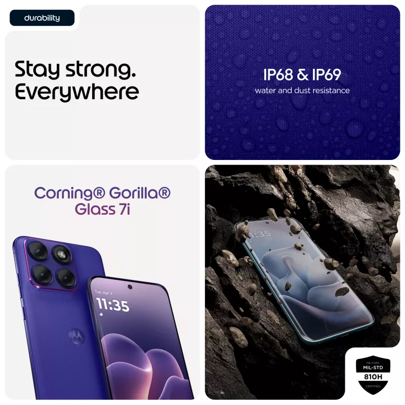 Išmanusis telefonas Motorola edge 70 fusion — Snapdragon 7s Gen 3, 8 GB RAM, 256 GB, 6,78 colio OLED, 50 MP dviguba kamera, 5G, Android 16, 5200 mAh, Violetinė