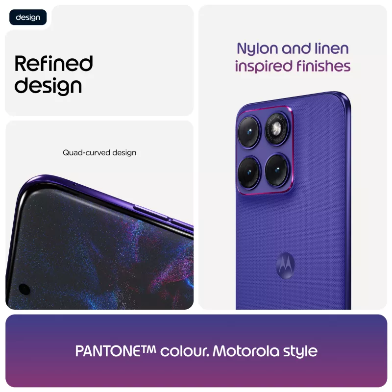 Išmanusis telefonas Motorola edge 70 fusion — Snapdragon 7s Gen 3, 8 GB RAM, 256 GB, 6,78 colio OLED, 50 MP dviguba kamera, 5G, Android 16, 5200 mAh, Violetinė