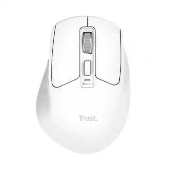 Belaidė dešiniarankė biuro pelė TRUST Niven – RF + Bluetooth, 3200 DPI, 7 mygtukai, ratukas, balta