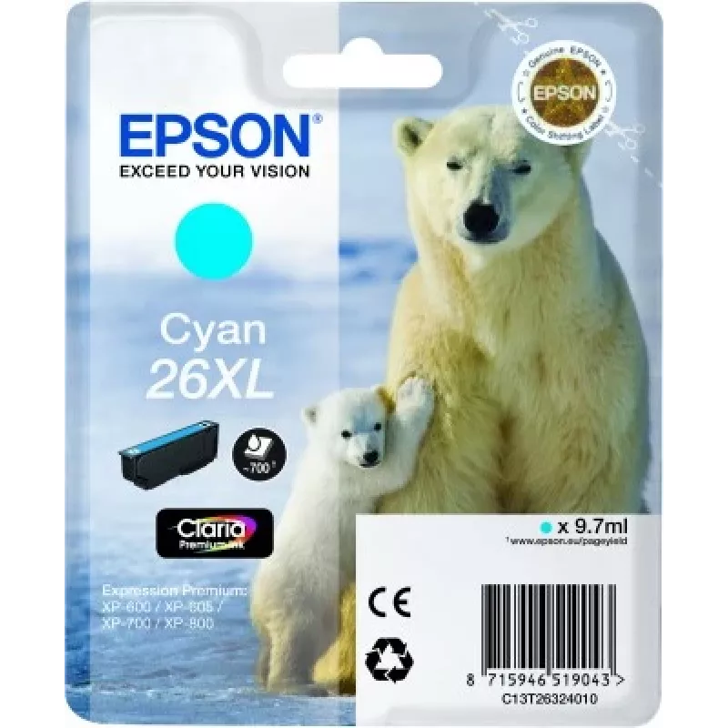 Epson 26XL Claria Premium Cyan kasetė (didelės talpos, originali)
