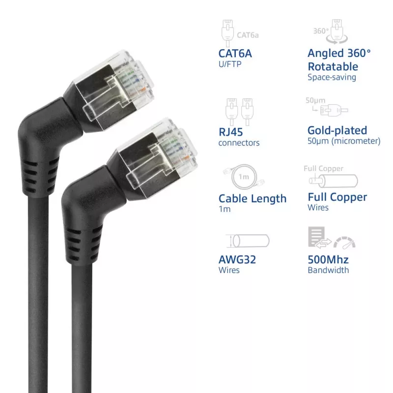 Tinklo kabelis ACT DD1901 Cat6 U/FTP (STP) 1 m RJ-45 Juodas