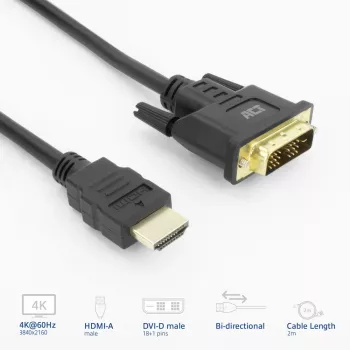 ACT AK3735 vaizdo kabelio adapteris 2 m HDMI A tipas (standartinis) – DVI-D juodas
