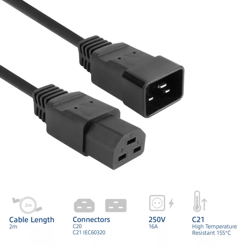ACT maitinimo laidas C20–C21 IEC60320 juodas 2 m, 250 V 16 A