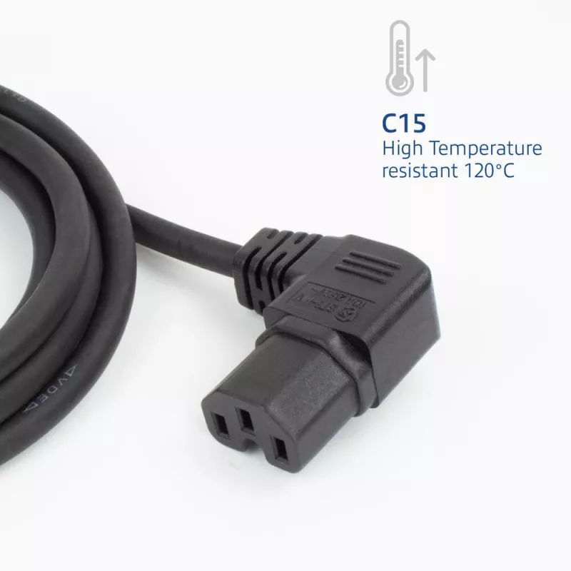 ACT maitinimo laidas CEE 7/7 kištukas (kampuotas) - C15 (kampuotas į dešinę) IEC60320 juodas 2 m