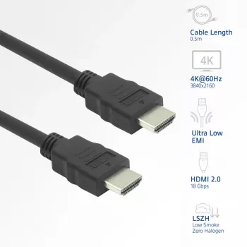 HDMI kabelis ACT AK3872, HDMI Type A kištukas–kištukas, 1,5 m, HDMI 2.0, 18 Gbit/s, ARC, auksuoti kontaktai, juodas