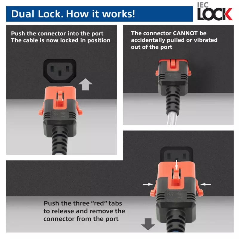 ACT Powercord C14 IEC Lock+ Dual Locking - C15 IEC Lock+ balta 3 m, PC3879
