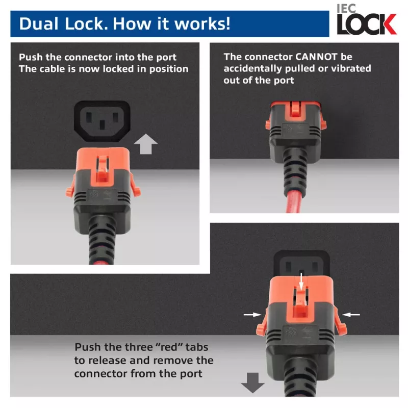 ACT Powercord C14 IEC Lock+ Dual Locking - C15 IEC Lock+ raudonas 2 m, PC3873